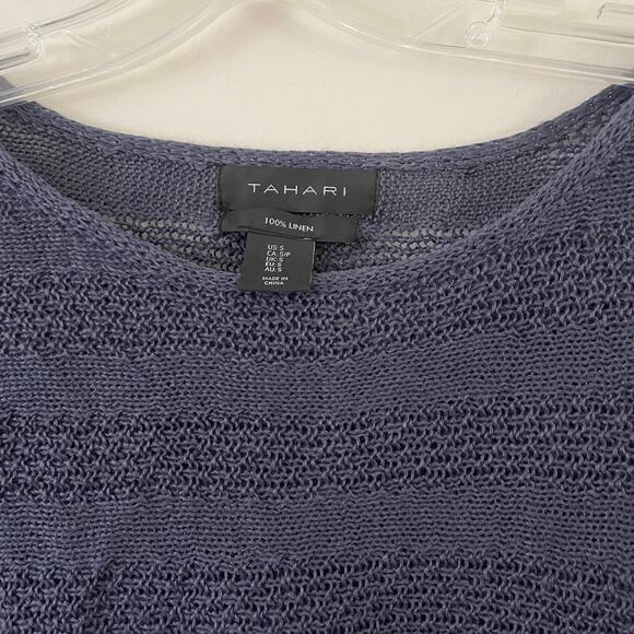 Tahari 100% Linen Light Weight Blue Knit Sweater Sz S - Picture 2 of 4
